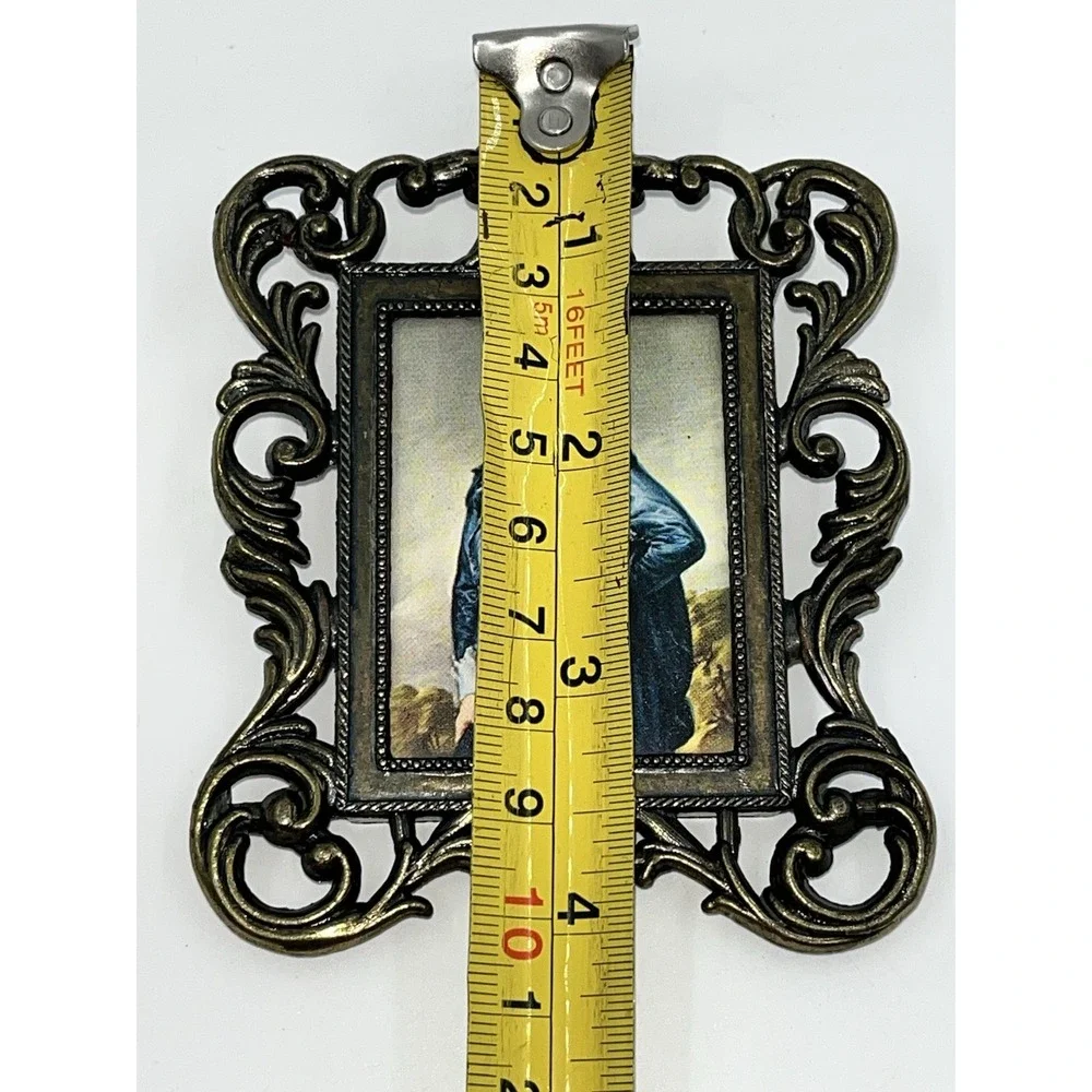 Vintage Italian Miniature Brass Frames Pair The Blue Boy And Floral 4